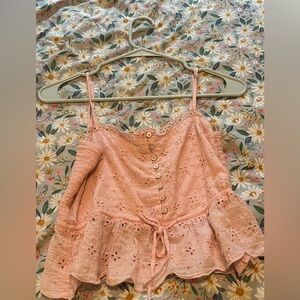 Aerie Pink Eyelet Lace Blouse